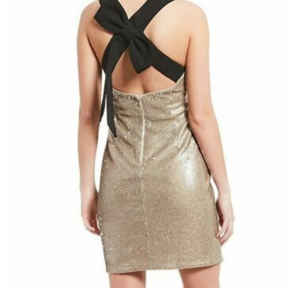 Badgley Mischka Dresses & Skirts - Badgley Mischka micro gold sequin sheath cocktail dress black cross bow …